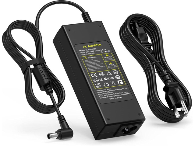 19V 76W Monitor Adapter for Selected LG Monitors, 6.5x4.4mm Tip Check model, 19V label, 76W range, 6.5x4.4mm center-pin tip, and US 3-prong plug...