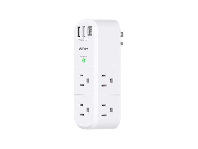 Outlet Extender with Rotating Plug, 6 AC Multi Plug Outlets 3 USB Ports 2 Pack 3-Sided Swivel Power Strip Spaced Splitter for Home, Travel...