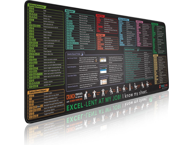 Excel Cheat Sheet Desk Pad Excel Shortcut Keys Mouse Pad Extended Large XL Gaming Mousepad PC Office Spreadsheet Keyboard Mat Non-Slip...