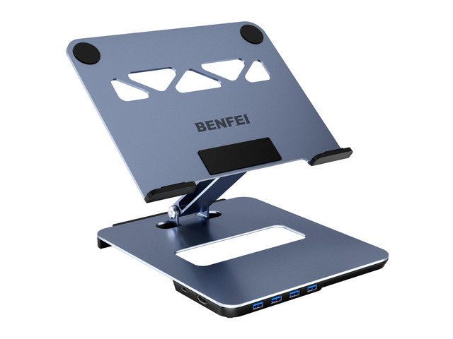 Laptop Stand with USB C 6in1 Docking Station, HDMI 4K@60Hz, 4*USB3.0, 100W PD Compatible with MacBook Pro/Air, iPad Pro, XPS, Thinkpad