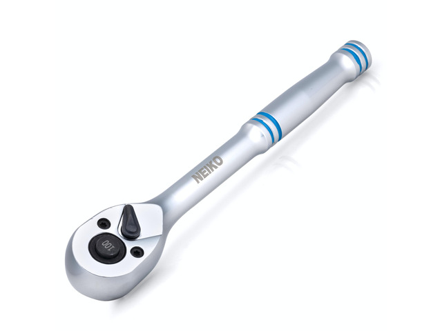 3/8 Inch Ratchet Wrench, 100-Tooth Reversible, 3.6 Degree Swing, Quick Release, 8' Long Handle, Silver Chrome Vanadium Steel