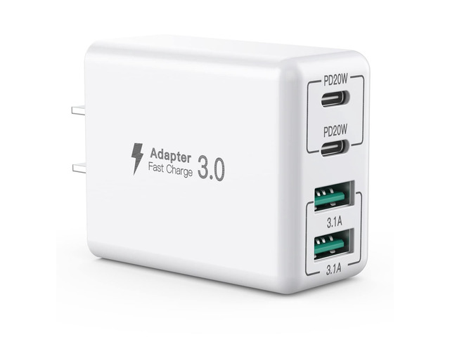 SCCVEE USB C Wall Charger, 40W 4-Port USB C Charger Block, Fast Charging Block Dual Port PD+QC Wall Plug Multiport Type C for iPhone...