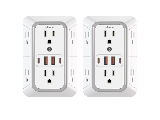 2 Pack Outlet Extender Surge Protector, 6 Outlet Splitter with 4 USB Outlet (2 USB A,2 USB C), 3Sided Power Strip with Adapter Spaced Outlets for...