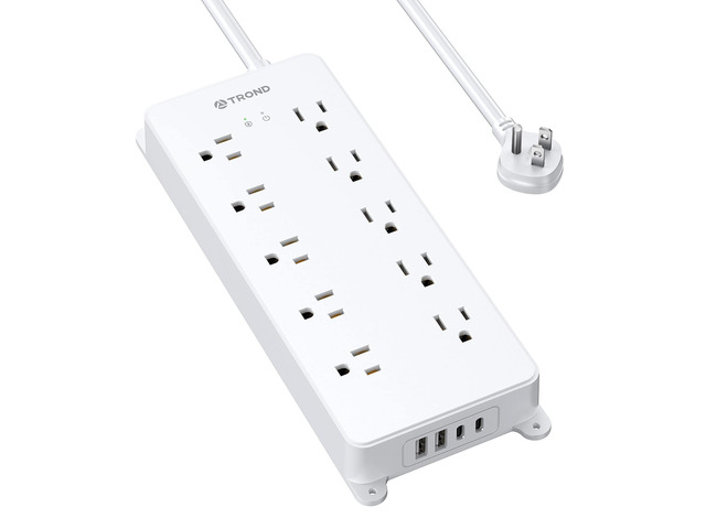 Surge Protector Power Strip, 4000J, ETL Listed. Flat Plug 5ft 10 Widely Spaced Outlets, 2 USB C and 2 USB A Ports, Wall Mountable, Under Desk Power...