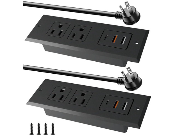 Recessed Power Strip - Set of 2,20W Fast Charging USB C Port and 18W USB-A Ports. Flush Mount Desk Outlet,Furniture Hidden Charging Station for End...