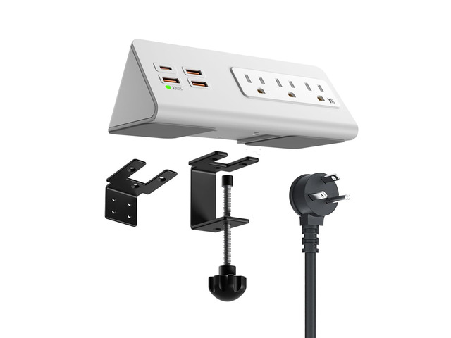 Power Charge Station Edge clamp Mount with USB-C PortsTabletop Surge Protector, Desk Clamp Power Sockets with 3 AC Outlets and 4 Fast Charging USB...