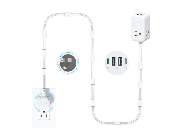 Electrical Outlet Extender 360° Rotating Plug with 20W USB C, 10ft Long Extension Cord, Wall Plug Adapter with 3 AC Outlets, Access Hard-to-Reach...