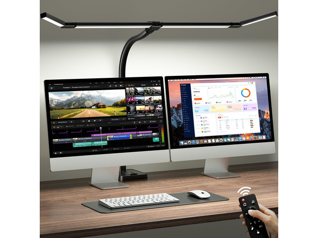 LED Desk Lamp with Base, 42-Inch 4-Panel Light for Dual Monitors 1800 Lumens, 4 Adjustable Panels, 5 Color Temps, 5 Brightness Levels, Remote,...