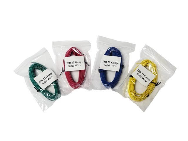 22AWG Solid Copper Hookup Wire- 4 colors Red, Green, Blue, Yellow - 25ft each = 100ft total TINNED UL1007