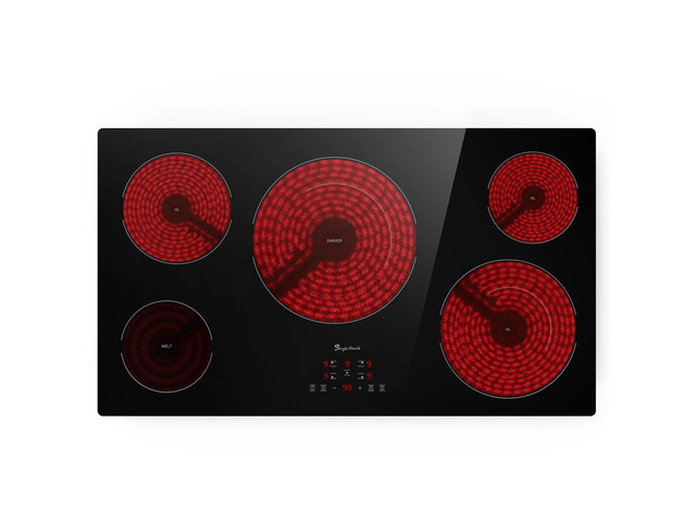 36 Inch Electric Cooktop, 5 Burner 9000W Built-in Ceramic Stove Top, Touch Control, Child Lock, 220~240V