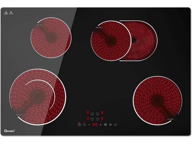 30 Inch Electric Cooktop, 7200W Built-in Ceramic Stove with 4 Burners & Flexible Ring, 220~240V Hardwired Drop-in Electric Stove, Touch Control, 9...