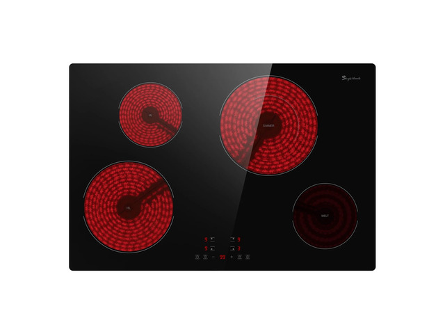 30 Inch Electric Cooktop, 4 Burner Built-in Ceramic Glass Stove, Touch Control, 9 Power Levels, Child Lock, Timer, Overheat Protection, 220~240V...