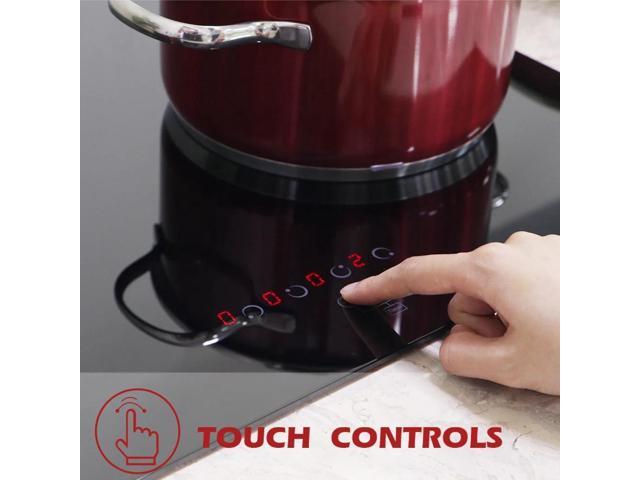 24 Inch Electric Cooktop, 6000W Built-in 4 Burner Ceramic Stove, 220~240V Hardwired Drop-in Electric Stove Top with Touch Control, 9 Power Levels,...