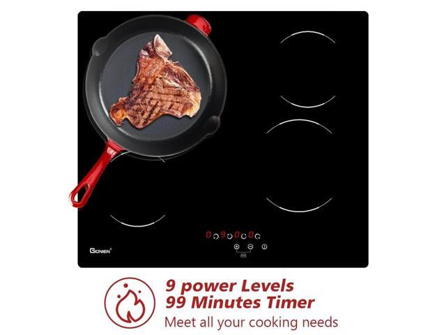 24 Inch Electric Cooktop, 6000W Built-in 4 Burner Ceramic Stove, 220~240V Hardwired Drop-in Electric Stove Top with Touch Control, 9 Power Levels,...