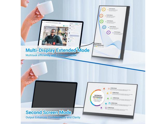 14 Inch Ultra-Slim IPS Portable Monitor FHD 1920×1080P, Built-in Kickstand & Speakers USB-C/HDMI Travel Monitor for Laptop, PC, Phone & Mac