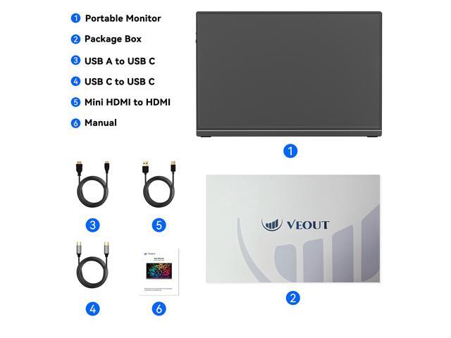 16 Inch Portable Monitor for Laptop, 1920x1200P Ultra-Slim FHD IPS 16:10 External Display, 100% sRGB Aluminum Stand, USB-C/Mini HDMI, Use for PC,...