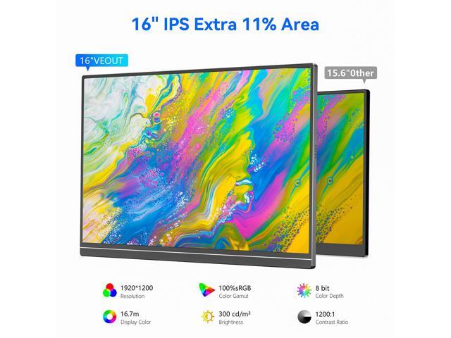 16 Inch Portable Monitor for Laptop, 1920x1200P Ultra-Slim FHD IPS 16:10 External Display, 100% sRGB Aluminum Stand, USB-C/Mini HDMI, Use for PC,...
