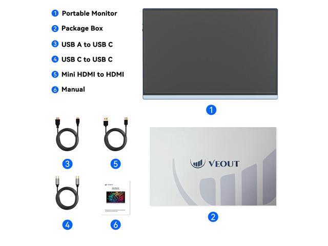 16 Inch Portable Monitor for Laptop, 1920x1200P Ultra-Slim FHD IPS 16:10 External Display, 100% sRGB Aluminum Stand, USB-C/Mini HDMI, Use for PC,...