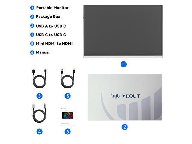 16 Inch Portable Monitor for Laptop, 1920x1200P Ultra-Slim FHD IPS 16:10 External Display, 100% sRGB Aluminum Stand, USB-C/Mini HDMI, Use for PC,...