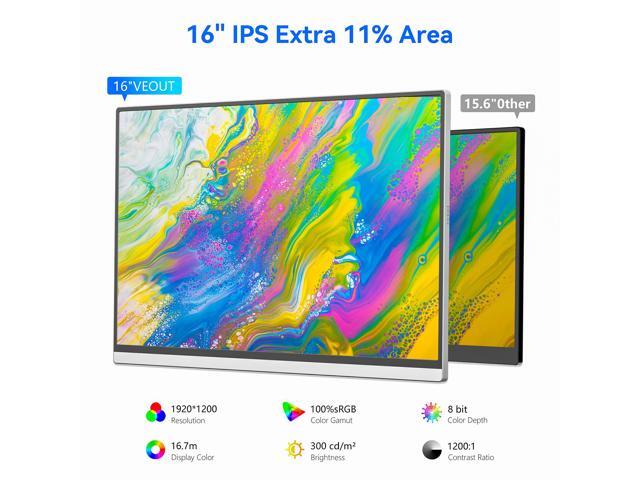 16 Inch Portable Monitor for Laptop, 1920x1200P Ultra-Slim FHD IPS 16:10 External Display, 100% sRGB Aluminum Stand, USB-C/Mini HDMI, Use for PC,...