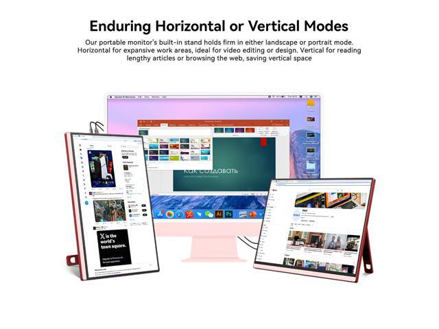 16 Inch Portable Monitor for Laptop, 1920x1200P Ultra-Slim FHD IPS 16:10 External Display, 100% sRGB Aluminum Stand, USB-C/Mini HDMI, Use for PC,...