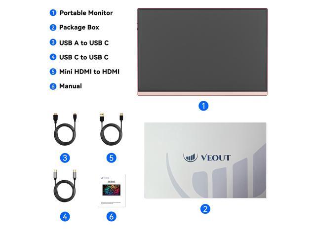 16 Inch Portable Monitor for Laptop, 1920x1200P Ultra-Slim FHD IPS 16:10 External Display, 100% sRGB Aluminum Stand, USB-C/Mini HDMI, Use for PC,...