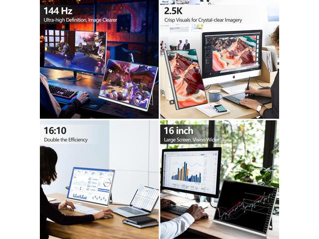 V1Pro 16 Inch 2.5K Portable Gaming Monitor 144Hz IPS Display with FreeSync, USB-C & Mini HDMI for Laptop, Mac, PS5, Xbox, Switch (Sliver)