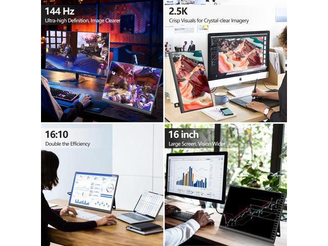 V1Pro 16 Inch 2.5K Portable Gaming Monitor 144Hz IPS Display with FreeSync, USB-C & Mini HDMI for Laptop, Mac, PS5, Xbox, Switch (Black)