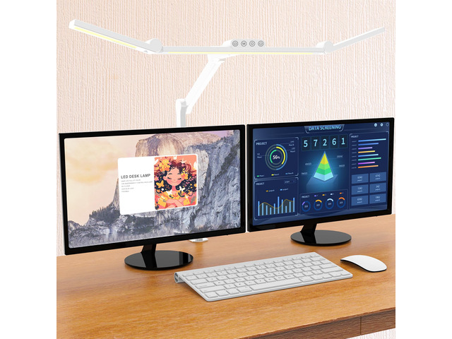 Led Desk Lamp for Home Office, White Architect Desk Lamp with Clamp for Crafting, 24W Bright Rotatable Led Table Light Stepless Dimming Tempering...