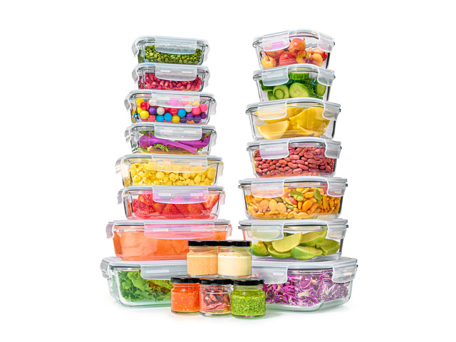 40pc Set Glass Food Storage Containers & Bowls with Airtight Lids - Leakproof BPA-Free Meal Prep Airtight Stackable Lunch Boxes, Kitchen Pantry &...