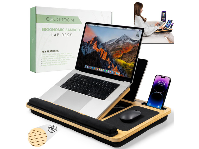 Lap Desk for Adults, Vented 6-Angle Laptop Bed Tray Table, Black Cushion pillow base Phone & tablet holder Foldable portable couch & sofa stand...