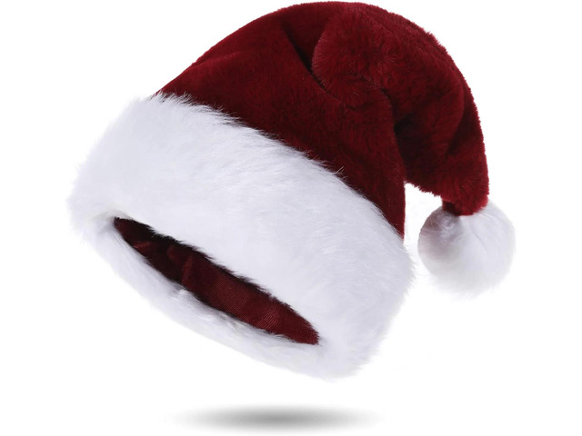 Tanvia Velvet Plush Santa Hat for Men Women - Plush Unisex Christmas Hat for Xmas, New Year Parties & Holiday Decor Wine Red