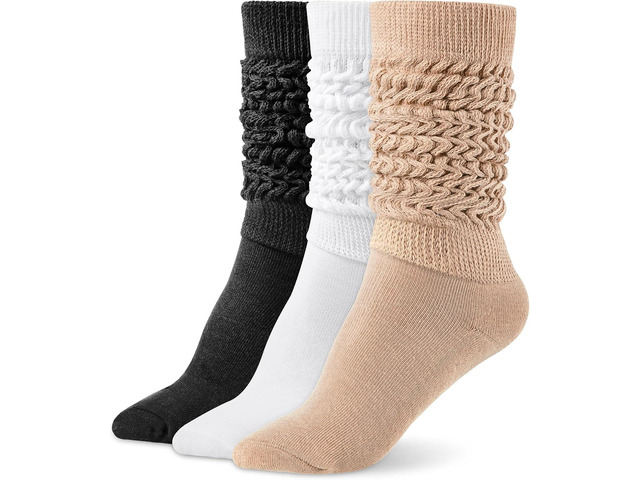 Tanvia Slouchy Socks for Women Slouch Scrunch Knee High Boot Socks Soft Long Socks Cozy Crew Socks Leg Warmers, White+Black+Khaki