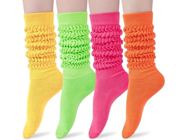 Tanvia Slouchy Socks for Women Slouch Scrunch Knee High Boot Socks Soft Long Socks Cozy Crew Socks Leg Warmers, 4pack Neon color