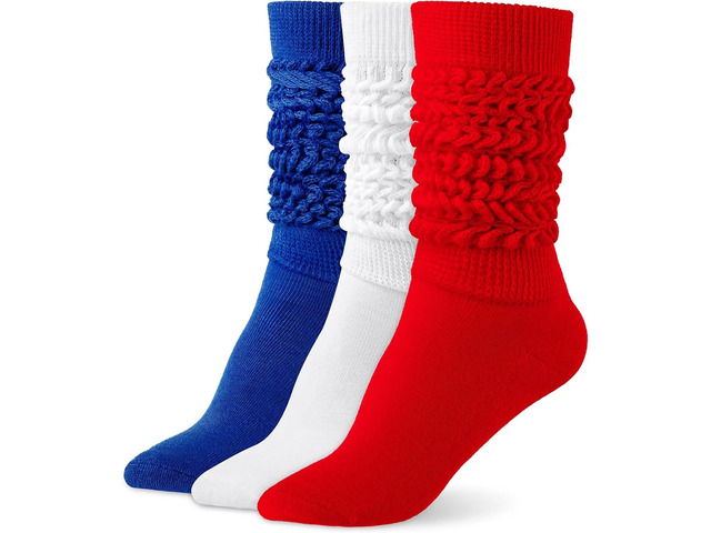 Tanvia Slouchy Socks for Women Slouch Scrunch Knee High Boot Socks Soft Long Socks Cozy Crew Socks Leg Warmers, White+Red+Blue