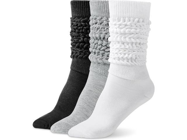 Tanvia Slouchy Socks for Women Slouch Scrunch Knee High Boot Socks Soft Long Socks Cozy Crew Socks Leg Warmers, White+Black+Light Gray