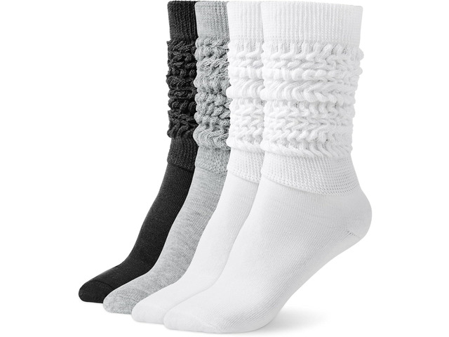 Tanvia Slouchy Socks for Women Slouch Scrunch Knee High Boot Socks Soft Long Socks Cozy Crew Socks Leg Warmers, 2pack White+Black+Gray