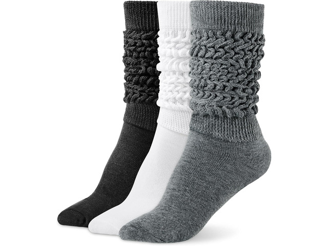 Tanvia Slouchy Socks for Women Slouch Scrunch Knee High Boot Socks Soft Long Socks Cozy Crew Socks Leg Warmers, White+Black+Gray