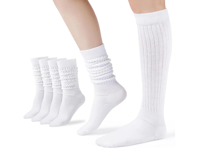 Tanvia Slouchy Socks for Women Slouch Scrunch Knee High Boot Socks Soft Long Socks Cozy Crew Socks Leg Warmers, 4pack White