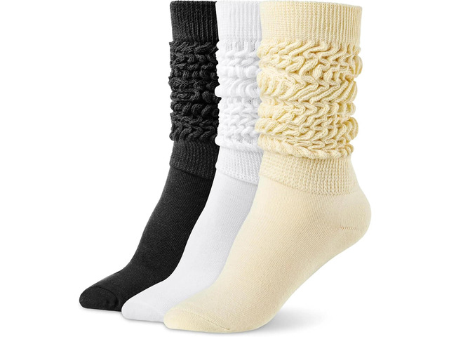Tanvia Slouchy Socks for Women Slouch Scrunch Knee High Boot Socks Soft Long Socks Cozy Crew Socks Leg Warmers, White+Black+Beige