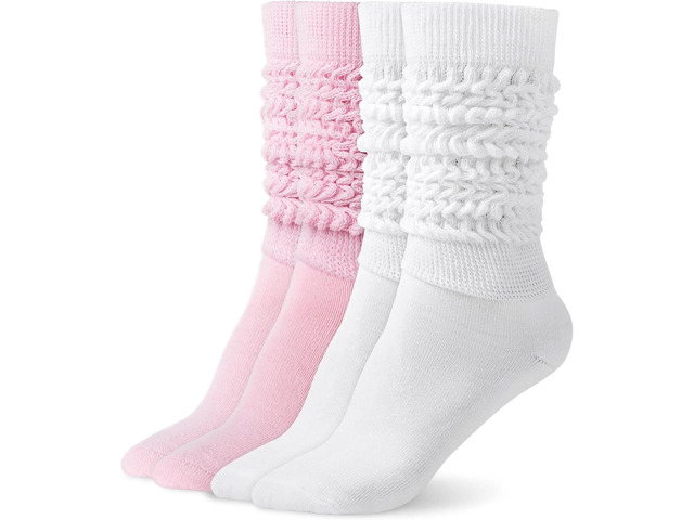 Tanvia Slouchy Socks for Women Slouch Scrunch Knee High Boot Socks Soft Long Socks Cozy Crew Socks Leg Warmers, White+Pink