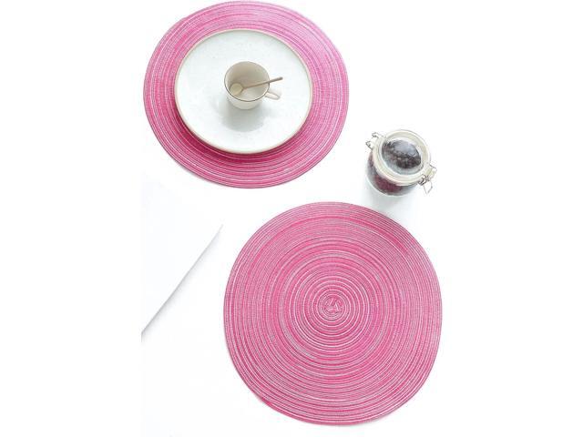 Tanvia 4 Pack 15 Inch Round Braided Placemats, Washable Heat Resistant Cotton Polyester Circle Place Mats for Kitchen Dining Table, Rose Red
