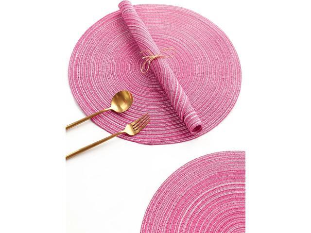 Tanvia 4 Pack 15 Inch Round Braided Placemats, Washable Heat Resistant Cotton Polyester Circle Place Mats for Kitchen Dining Table, Rose Red