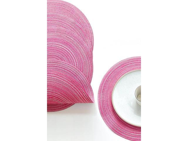 Tanvia 4 Pack 15 Inch Round Braided Placemats, Washable Heat Resistant Cotton Polyester Circle Place Mats for Kitchen Dining Table, Rose Red