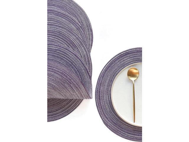 Tanvia 4 Pack 15 Inch Round Braided Placemats, Washable Heat Resistant Cotton Polyester Circle Place Mats for Kitchen Dining Table, Purple