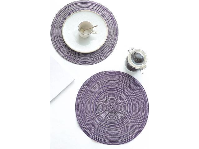 Tanvia 4 Pack 15 Inch Round Braided Placemats, Washable Heat Resistant Cotton Polyester Circle Place Mats for Kitchen Dining Table, Purple