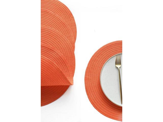 Tanvia 4 Pack 15 Inch Round Braided Placemats, Washable Heat Resistant Cotton Polyester Circle Place Mats for Kitchen Dining Table, Orange
