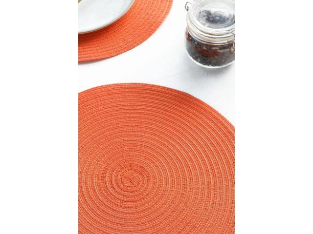 Tanvia 4 Pack 15 Inch Round Braided Placemats, Washable Heat Resistant Cotton Polyester Circle Place Mats for Kitchen Dining Table, Orange