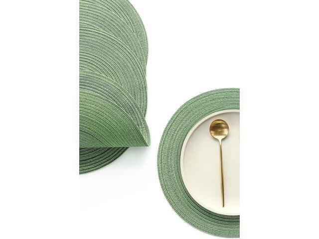 Tanvia 4 Pack 15 Inch Round Braided Placemats, Washable Heat Resistant Cotton Polyester Circle Place Mats for Kitchen Dining Table, Green