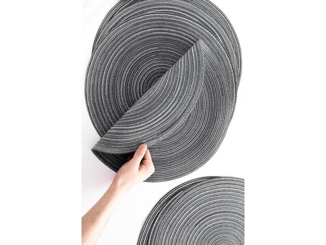 Tanvia 6 Pack 15 Inch Round Braided Placemats, Washable Heat Resistant Cotton Polyester Circle Place Mats for Kitchen Dining Table, Gray
